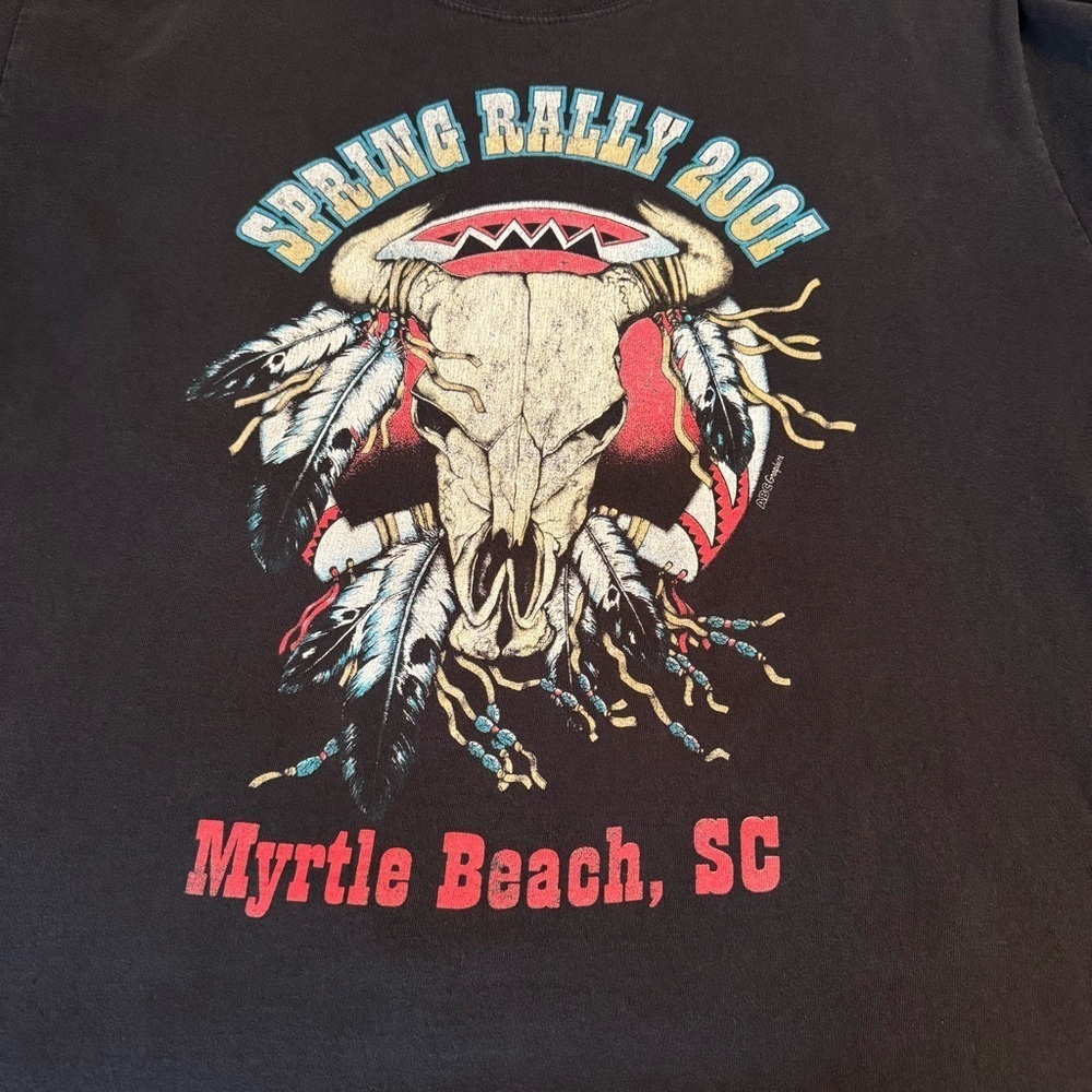 Vintage Myrtle Beach Spring Bike Rally 2001 Shirt Mens Size XL Black Skull Biker - Picture 5 of 11